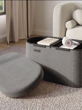 Harbor Bay Gray Fabric Storage Ottoman with Removable Lid